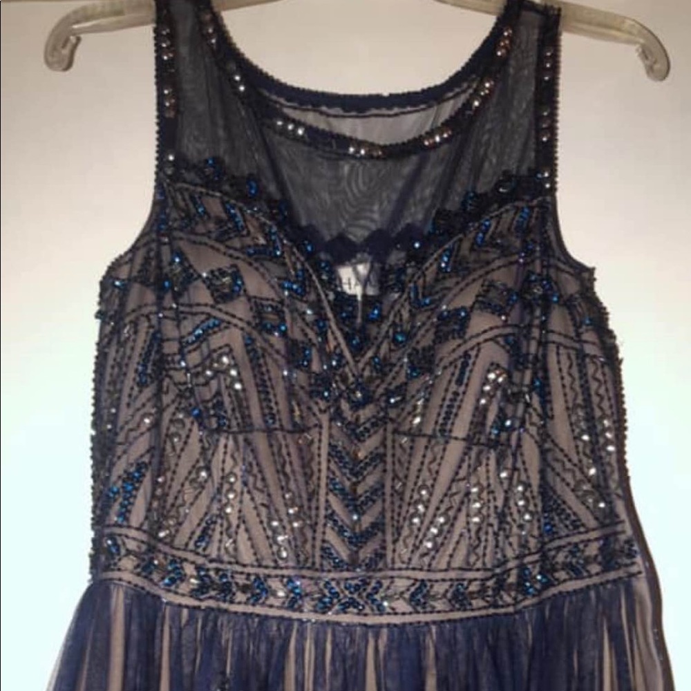 Navy Blue sequined prom dress